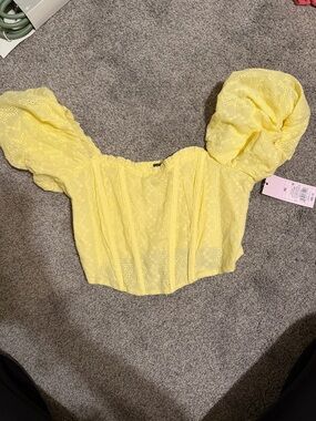 wild fable Yellow Eyelet Puff-Sleeve Crop Top